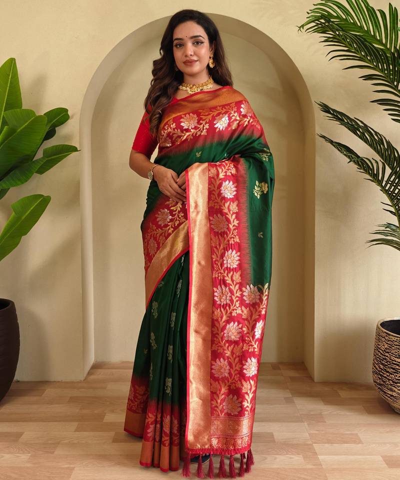 Green art silk  woven saree