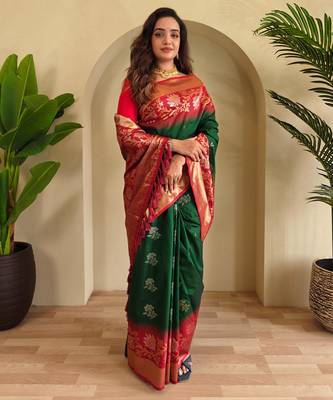 Green art silk  woven saree 2