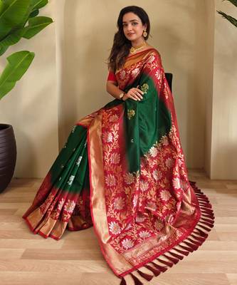 Green art silk  woven saree 4