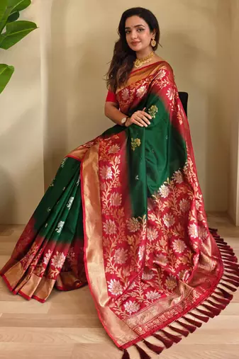 Green art silk  woven saree