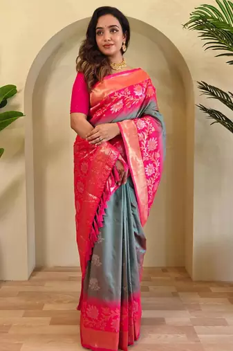 Light grey art silk  woven saree