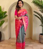 Light grey art silk  woven saree