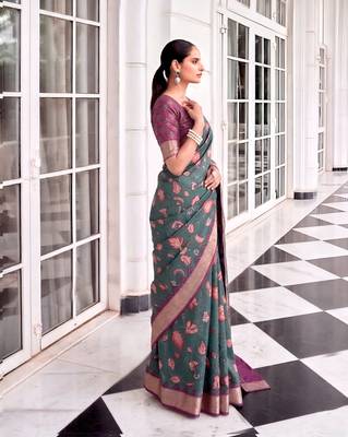 Premium tussar silk saree with elegant viscose zari border 4