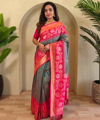 Light grey art silk  woven saree 2