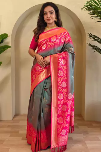 Light grey art silk  woven saree