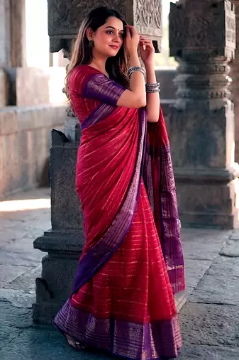 Luxurious crepe saree with intricate zari weaving