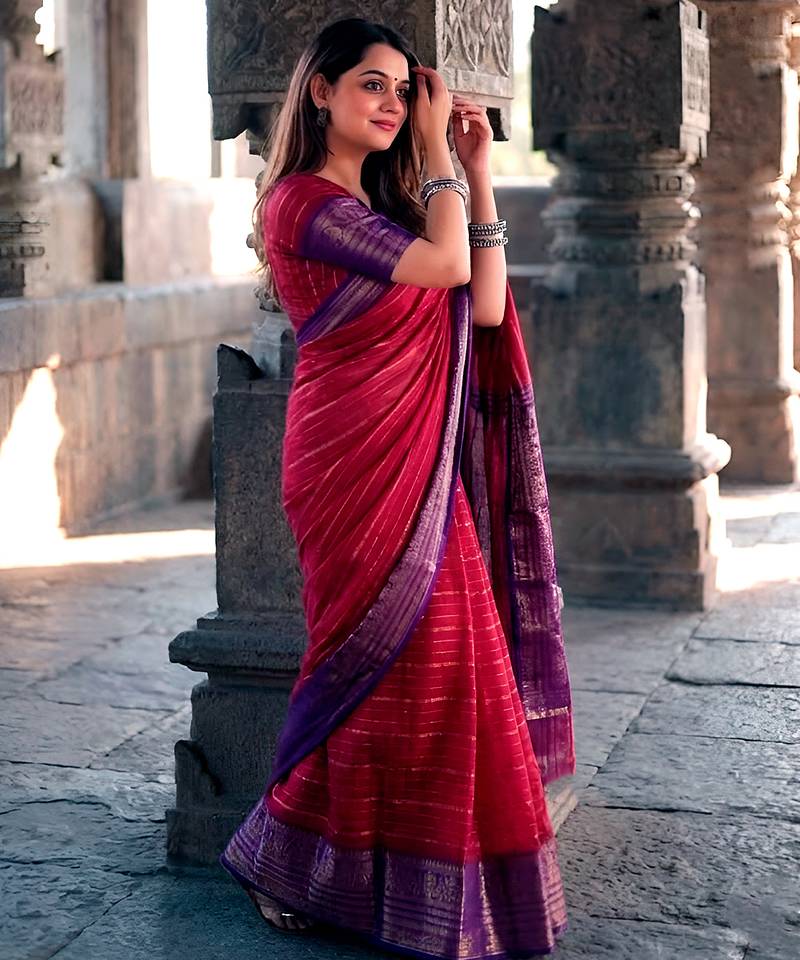 Luxurious crepe saree with intricate zari weaving