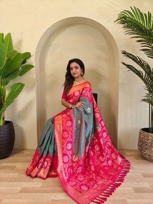 Light grey art silk  woven saree 4