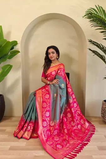 Light grey art silk  woven saree