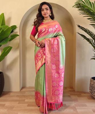 Light green art silk  woven saree 1