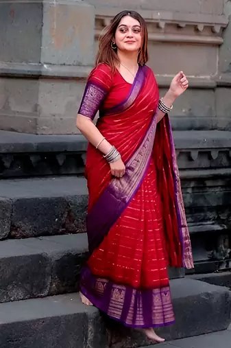 Luxurious crepe saree with intricate zari weaving