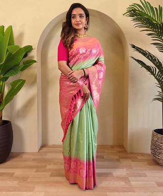 Light green art silk  woven saree 2
