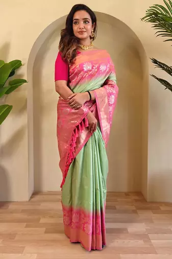 Light green art silk  woven saree