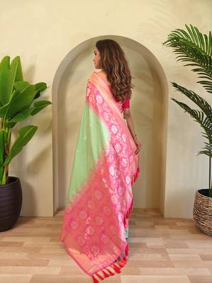 Light green art silk  woven saree 3