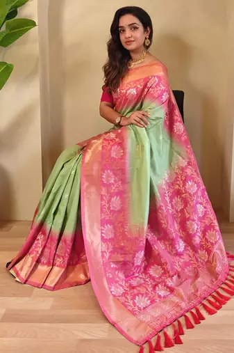 Light green art silk  woven saree