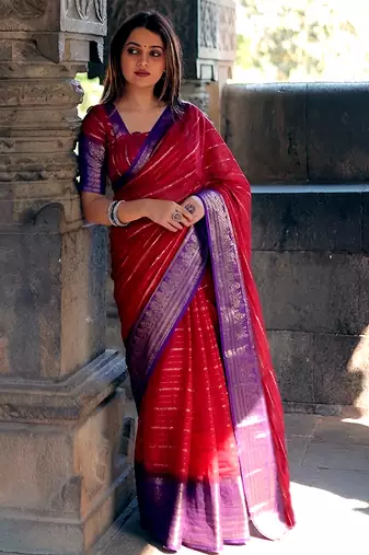 Luxurious crepe saree with intricate zari weaving