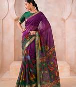 Traditional floral print chanderi saree with zari work