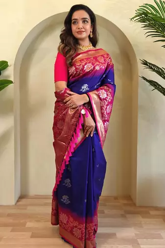 Purple art silk  woven saree