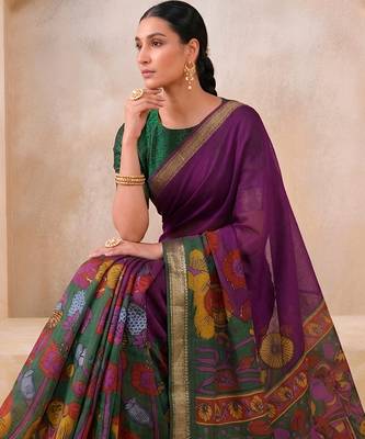Traditional floral print chanderi saree with zari work 2