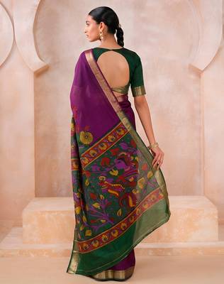 Traditional floral print chanderi saree with zari work 3