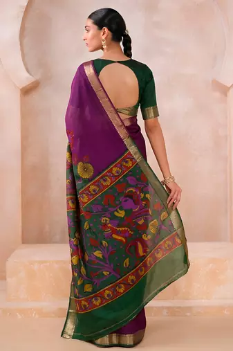Traditional floral print chanderi saree with zari work