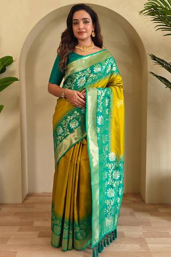 Mehendi art silk  woven saree