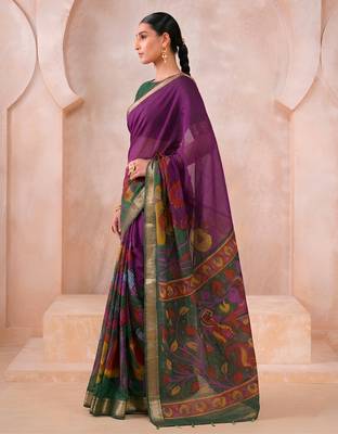 Traditional floral print chanderi saree with zari work 4