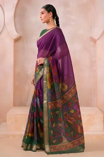 Traditional floral print chanderi saree with zari work