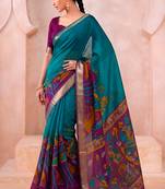 Traditional floral print chanderi saree with zari work