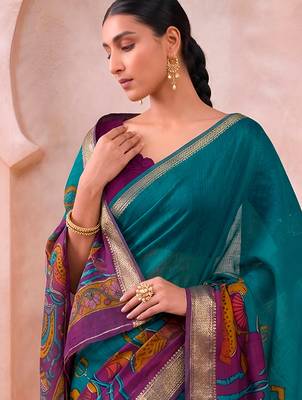 Traditional floral print chanderi saree with zari work 2