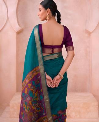 Traditional floral print chanderi saree with zari work 3