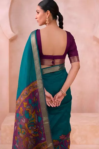 Traditional floral print chanderi saree with zari work