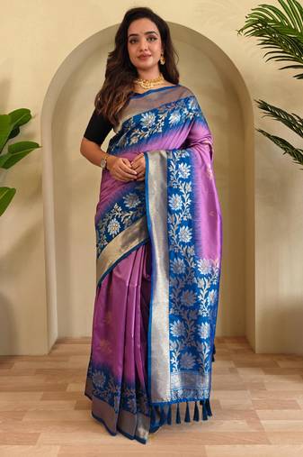 Onion pink art silk  woven saree