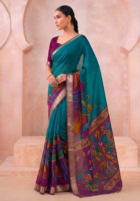 Traditional floral print chanderi saree with zari work 4