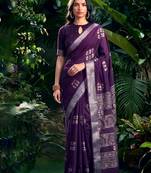 Traditional printed slub silk zari border saree