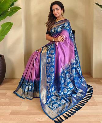 Onion pink art silk  woven saree 4
