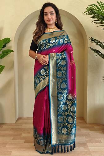 Pink art silk  woven saree