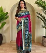 Pink art silk  woven saree