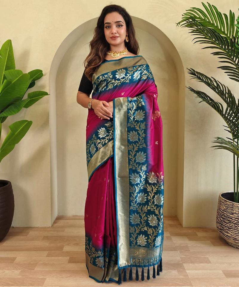 Pink art silk  woven saree