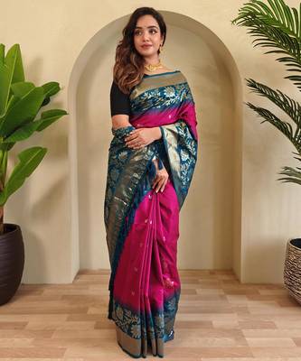 Pink art silk  woven saree 2