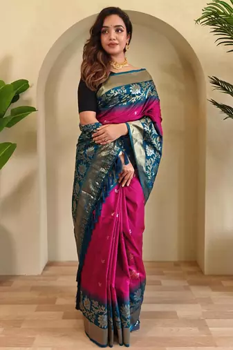 Pink art silk  woven saree