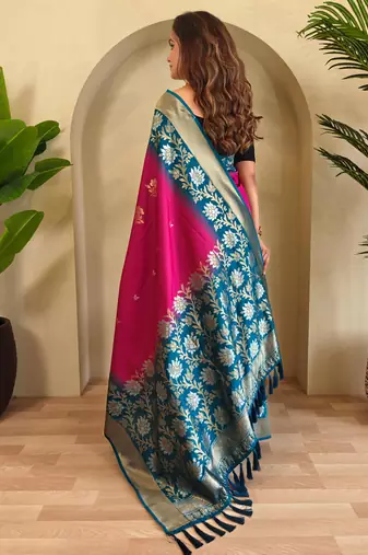 Pink art silk  woven saree