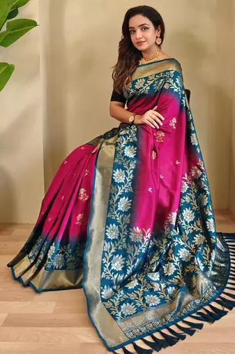 Pink art silk  woven saree
