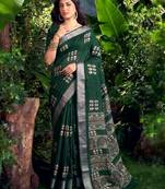 Traditional printed slub silk zari border saree