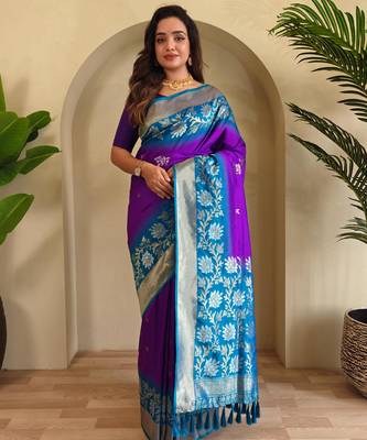 Purple art silk  woven saree 2