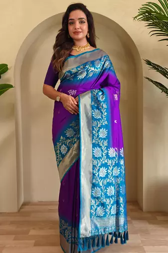 Purple art silk  woven saree