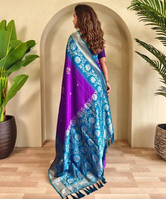 Purple art silk  woven saree 3