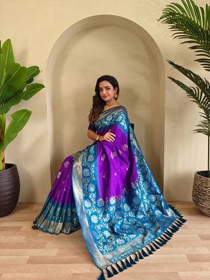 Purple art silk  woven saree 4