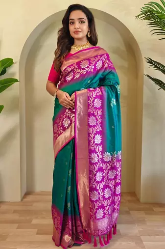 Teal art silk  woven saree