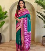 Teal art silk  woven saree